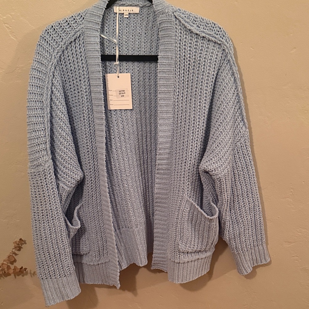 Miracle Pale Blue Open Cardigan with Front Pockets